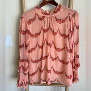 Anthropology pink floral blouse